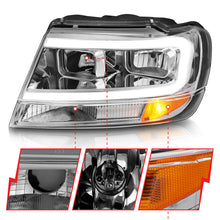 Load image into Gallery viewer, ANZO 1999-2004 Jeep Grand Cherokee Crystal Headlights w/ Light Bar Chrome Housing